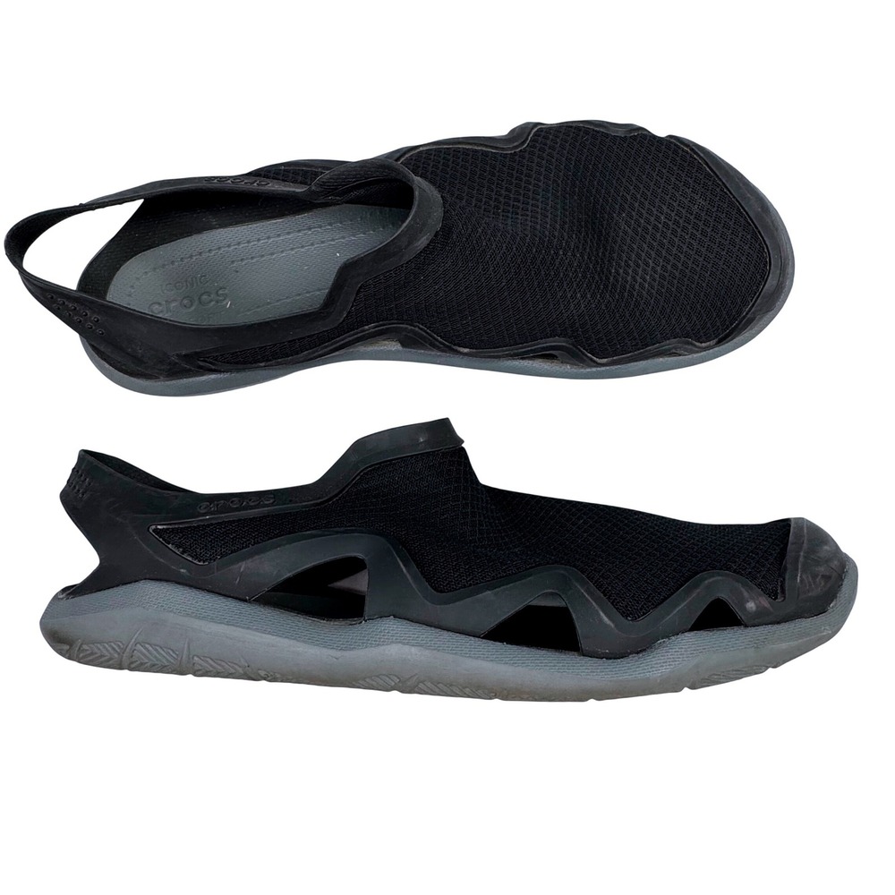 Crocs Swiftwater Mesh Deck Sandals Mens 13 Black Water Shoes Hiking Boating